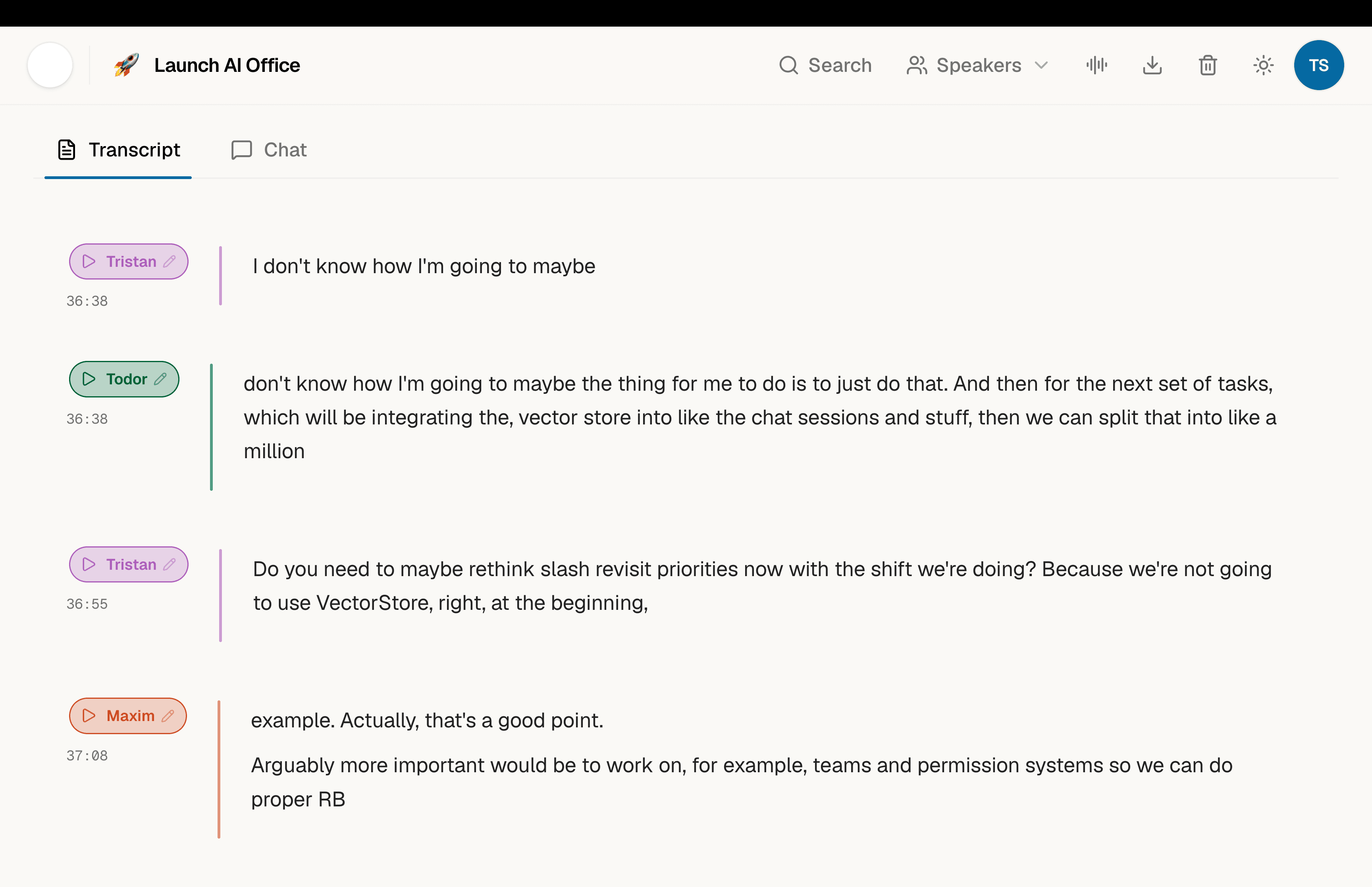Transcription product screenshot