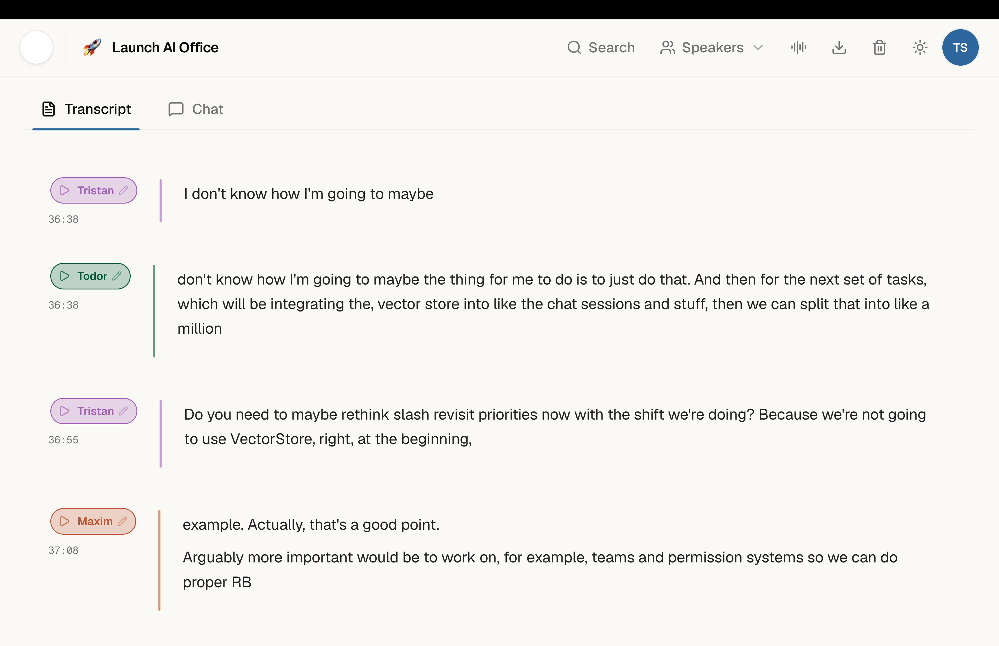 Transcription product screenshot